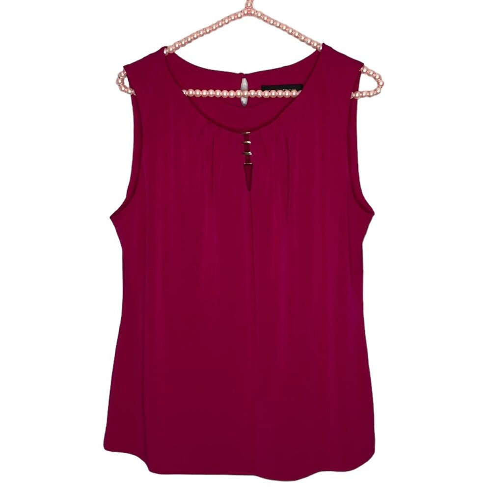 Ivanka Trump Medium‎ M Fuchsia Pleat Neck Stretch Knit Sleeveless Shell Top